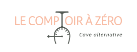 Logo du Comptoir à Zéro avec un verre à pied posé à l'envers et un compteur de vitesse affichant zéro.