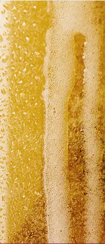 Gros plan sur la mousse d’une bière sans alcool bien fraîche – texture onctueuse et effervescence dorée